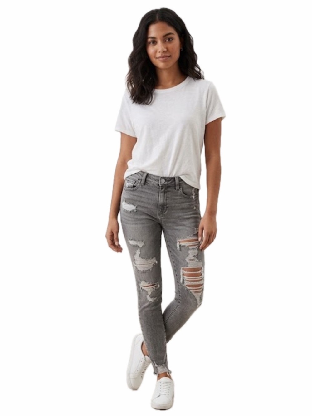 AMERICAN EAGLE WOMEN 0 HIGH-RISE DISTRESSED NEXT LEVEL SKINNY JEAN